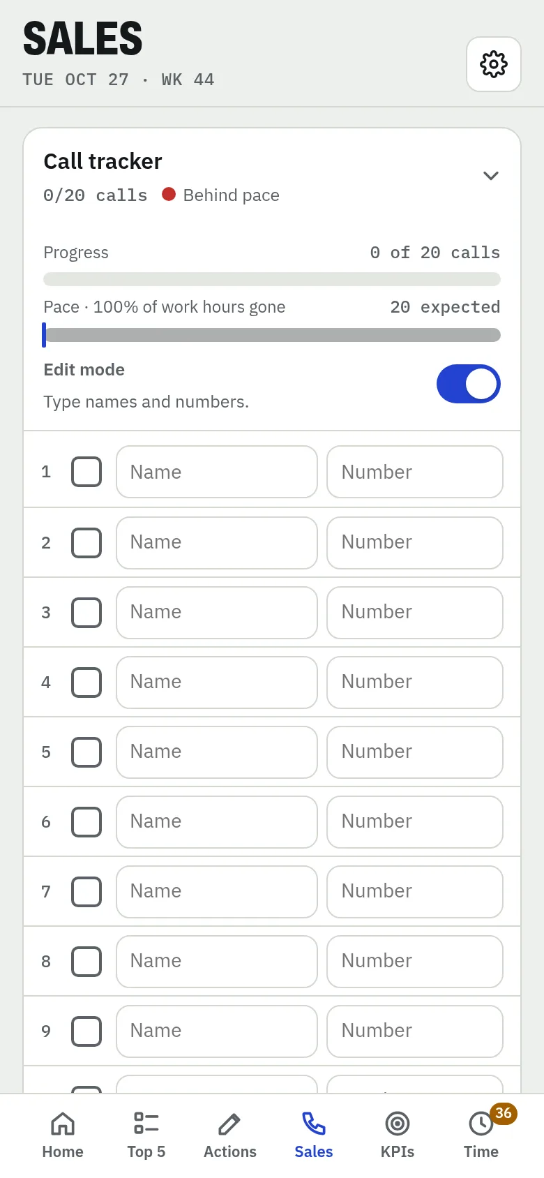 Sales mode screen